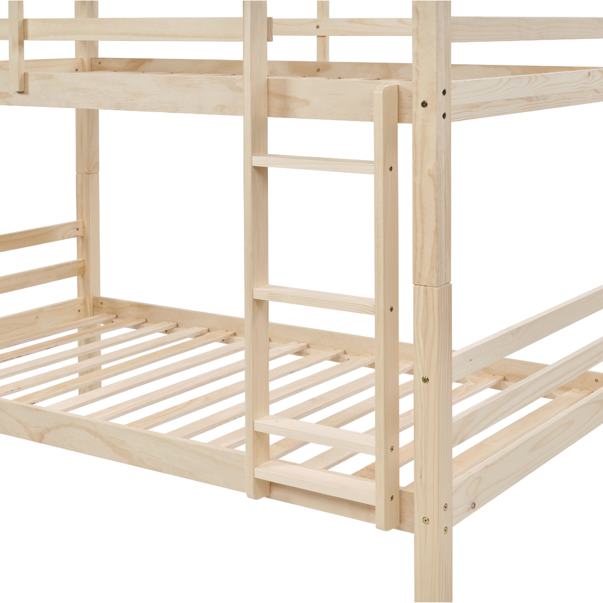 Twin Over Twin Bunk Bed With Thick Posts,Wooden Bunk Bed With High Guardrail And Ladder For Kids, Teens, Dorm Rooms, And Guest Rooms,No Box Spring Needed,Natural_voghion.com